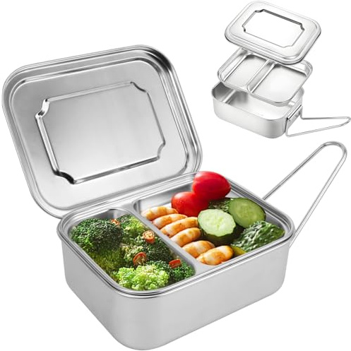 Palmcee Stainless Steel Lunch Box, Portable Metal Lunch Box with Two Layers Rice/Vegetable Separation, BPA Free, Stainless Steel Food Containers Lunchbox for Adults Kids, 7.2×5.5×2.6 Inch