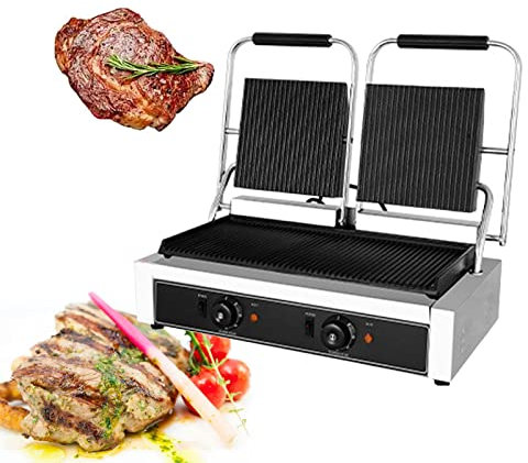 Plancha eléctrica grande con placa de cocción caliente, parrilla para barbacoa de encimera ajustable de acero inoxidable comercial, plancha antiadherente resistente para restaurante para barbacoa en