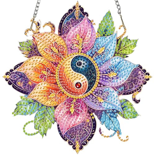MISCER Mandala Diamond painting Hängende Ornament Kit, DIY Doppelseitig Diamant Malerei Fensterbilder Anhänger, Diamant Kunst Anhänger Kit für Kinder Erwachsene Tür-oder Fenster Wand Deko