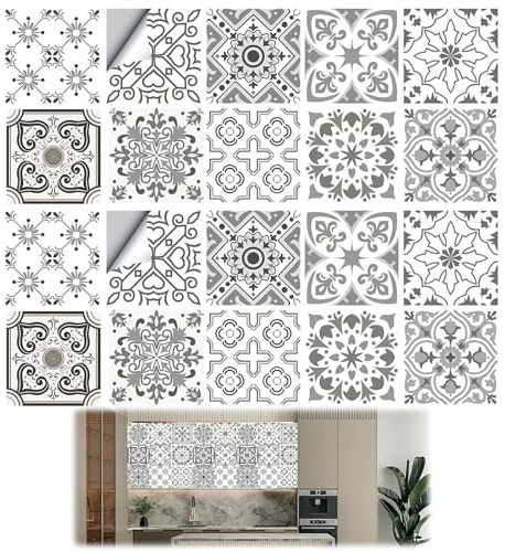 20 adesivi per piastrelle da parete in stile vintage, colore grigio, per cucina e bagno, fai da te, per cucina, bagno, decorazione per la casa, stacca e attacca le piastrelle, decalcomanie autoadesive