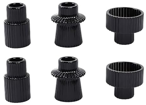 Lot Bougeoirs en Verre pour Décoration de Table, Bougies Chauffe-Plat en Cristal pour Maison,Dîner, Fête de Mariage,Festival (6, Noir)