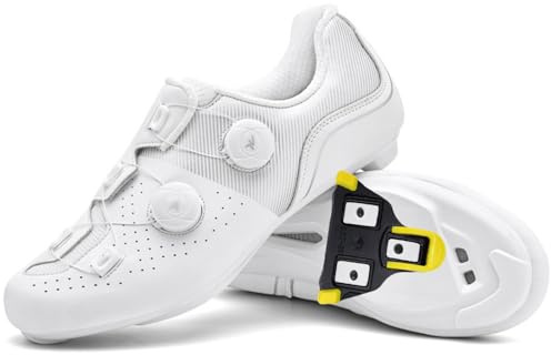 Hiuzylqx Herrcykelskor, racercykelskor, andningsbara, spin-mountainbikeskor, kompatibla med Peloton Look, SPD SPD-SL Delta-klossar, damcykling, sneakers,White,46 EU