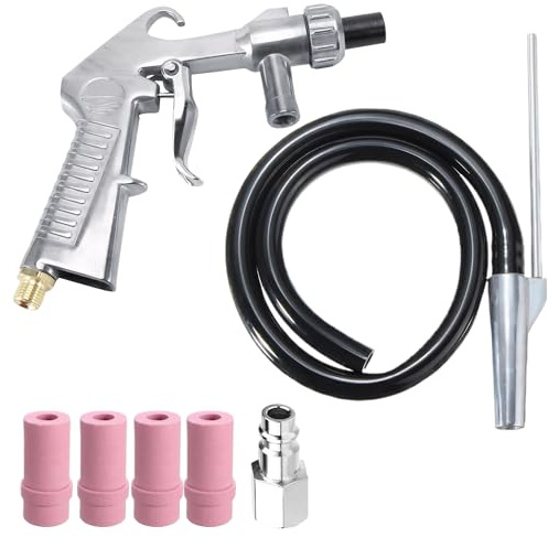 Vleant Sandstrahlpistole Druckluft-Set - Komplettes Sandstrahlgerät mit 5MM/6MM Keramikdüse, 1 Meter langer Gummischlauch und Luftanschluss für Sandstrahlen