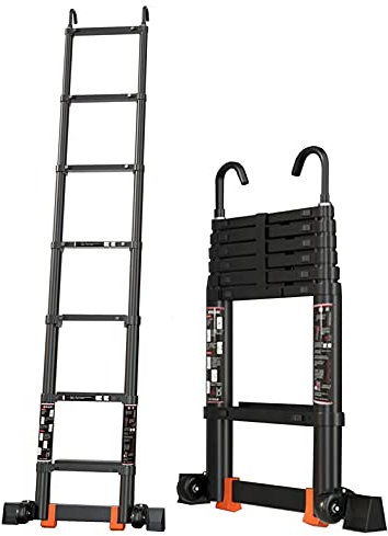 Scala telescopica da 5,5 m per tetti e soffitte di camper, gancio rimovibile e stabilizzatore, capacità 200 kg, ideale per uso familiare, leggera e portatile