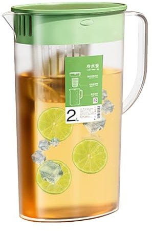 Jarra de agua de cristal, para leche y zumos, jarra para té helado, 2 l, con tapa, jarra de borosilicato resistente a altas temperaturas para frigorífico y uso doméstico