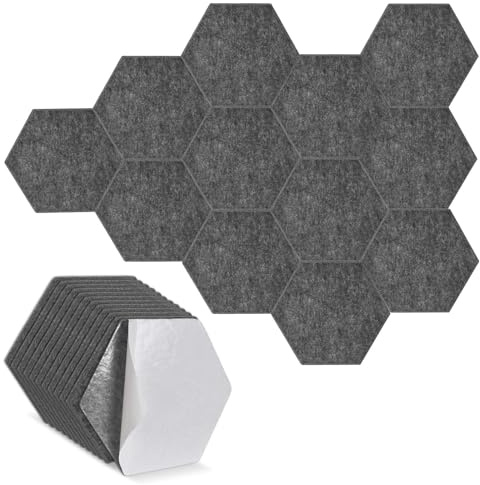 12 Stück Hexagon Akustikplatten Selbstklebend aus Polyester, Schalldämmung Wand, hochdichte Akustik-Wandpaneele für Studio, Akustische Behandlung und Wanddekoration, 30 x 26 x 1 cm (Grau)
