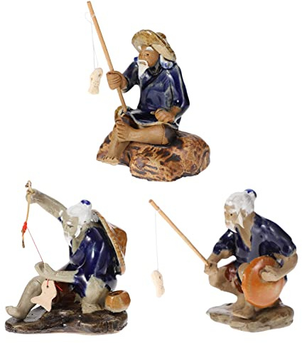 ROMISBABA 3 Pièces Figurines Pêcheur Céramique Décorations Aquarium Réalistes Non Toxiques pour Jardin et Micro
