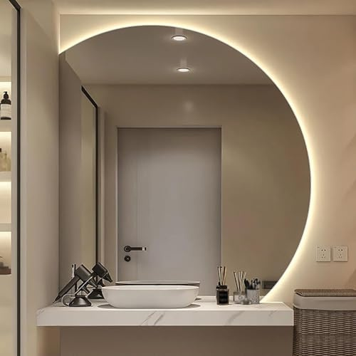 Generico Specchio Cosmetico A LED A Mezzaluna Per Bagno, Specchio Da Parete Semicircolare Retroilluminato A 3 Colori Senza Cornice Con Memoria E Antiappannamento(Right,70cm/27.5in)