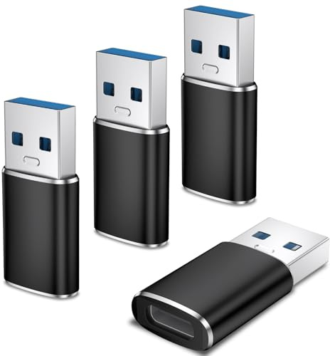 Adaptateur USB C vers USB,4 Pack Adaptateur USB C Femelle vers USB Mâle,Adaptateur us b C pour USB 3.0 Type C pour iPhone 15/14/13/12,Samsung Galaxy S21 S22 S23 (Noir)