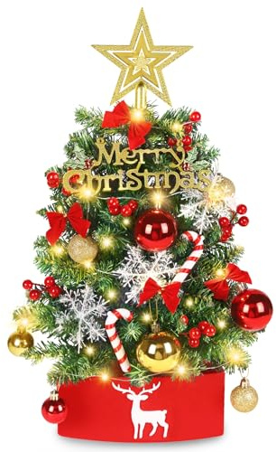 DTYDECLE 24/60cm Mini Weihnachtsbaum，Kleiner Künstlicher Weihnachtsbaum Tischdekoration mit Kugel, Schleifen Klein DIY Tannenbaum für Deko Tischdeko Schaufenster Büro
