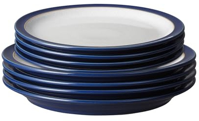 Denby - Elements Dinner & Lunch Plate 8 Piece Set - Dark Blue, Dishwasher Safe 4 x Medium & Large Plates - Microwave & Oven Proof Stoneware Lunch & Dinner Dishes - Chip Resistant for Everyday Use