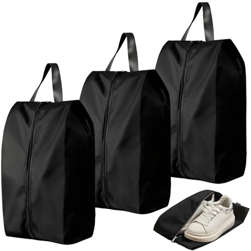 3 Pcs Shoe Bags for Travel, M Size Portable Shoe Bag, Waterproof Dust Proof Shoes Bags, Shoes Organizer with Zipper Closure, for Trainers, Gym, Business Trip, Black
