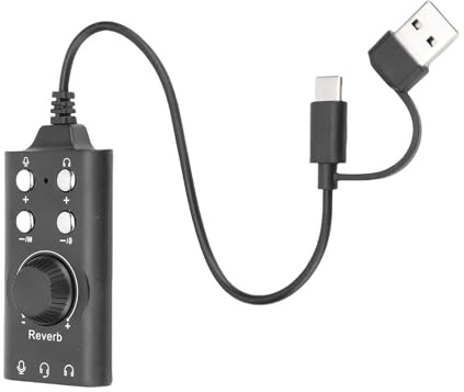 SIXRUN USB Sound Card, USB to 3.5mm Adapter with Voice Changer & 7.1 Surround Sound, Plug & Play Converter for PC Laptop Gaming Streaming