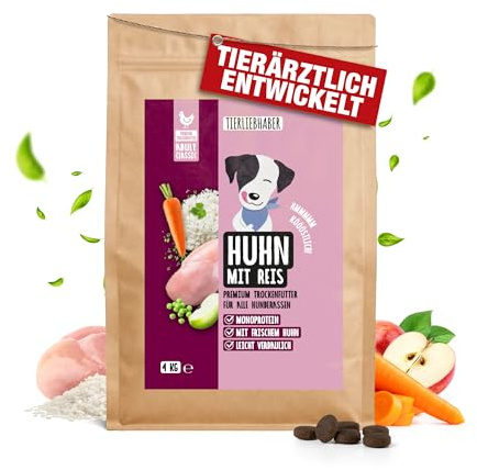 Hundefutter Huhn & Reis Hundefutter Trocken – Trockenfutter für Hunde 4Kg | Tierärztlich entwickeltes Hundetrockenfutter Monoprotein & gut verträglich – Hypoallergenes Trockenfutter von TIERLIEBHABER