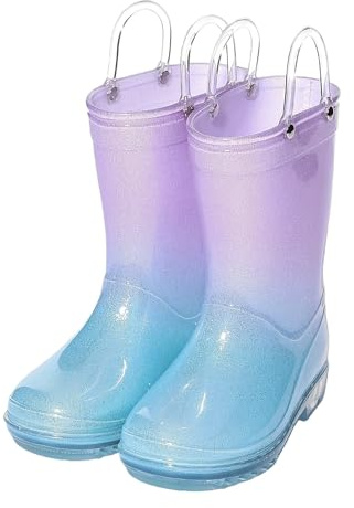 Bottes de pluie pour enfant fille - Antidérapantes - Légères - En caoutchouc - Dégradé de couleur - Semelles souples - Avec poignées transparentes - Légères et imperméables - Bottes de pluie flexibles