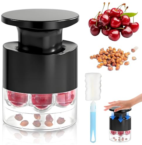 SKJJM Cherry Stoner Remover, Push Type Cherry Corer with Collection Container, 7 Holes Multi Hole Cherry Pitter, Portable Easy Squeeze Cherry Tool, Cherry Pitter Tool for Cheeries Cranberries Jujubes