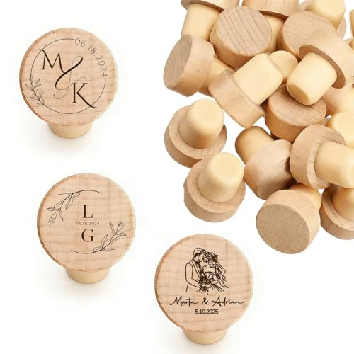 10pcs Personalized Wine Corks, Engraved Name T-Shape Wine Stoppers, Custom Wedding Wooden Bottle Stopper for Beer & Champagne, Wedding Favors