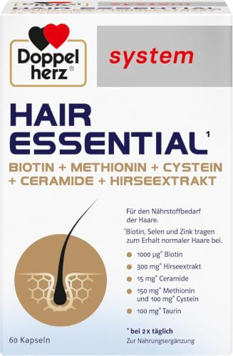 Doppelherz system HAIR ESSENTIAL - Für den Nährstoffbedarf der Haare | Biotin, Selen und Zink tragen zum Erhalt normaler Haare bei - 60 Kapseln