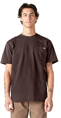 Dickies Mens Heavyweight Crew Neck Short Sleeve Tee Henley Shirt, Chocolate, X-Large US