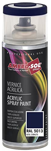 Ambro-Sol V4005013 Smalto Acrilico Multiuso, Vernice Brillante per Interni ed Esterni, Adatto per Qualsiasi Tipo di Materiale, Bomboletta Spray in Banda Stagnata Riciclabile 400 ml, Blu Cobalto