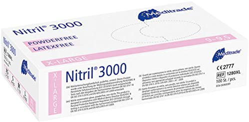 Meditrade Nitrile® 3000 White Examination Glove - Powder & Latex Free Disposable Exam Gloves - Suitable for Multiple Sectors - Size X-Large - 100pcs