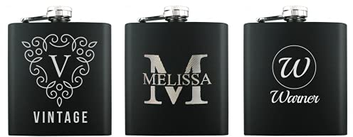 Petaca de acero inoxidable grabado con láser personalizable, para cumpleaños, boda, aniversario, regalo personalizado (negro)