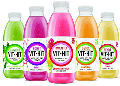 VIT HIT Drink 6/12 x 500ml Energy Boost Detox Immunitea Lean & Green Perform (Detox - Mandarin, 6 x 500ml)