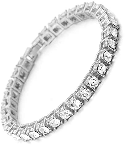 Halukakah Herren Goldkette Iced Out,5.5MM Herren Tenniskette Platin überzogen Weißgold Armband 20cm,Labordiamant Zinken-Set,Geschenk für Ihn