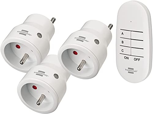 Brennenstuhl Set di 3 mini prese telecomandate programmabili con telecomando Comfort-Line, bianco (uso interno con telecomando) 1507071