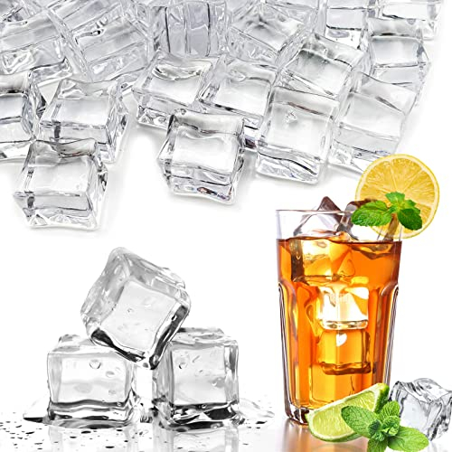 Fake Crushed Square Ice Cubes Artificial Acrylic Crystal Diamonds for Vase Fillers,Table Scatter, Party Favor, Wedding Decoration, Photography Props, Food Display, DIY Crafts (square-25MM 50 Pieces)