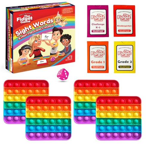THE FIDGET GAME Sight Words Game - Reading Flashcards and Pop Fidget Toys for Kids K to Second Grade - Learning Activities and Games for High-Frequency Dolch Sight Words - Includes Mats and Dice