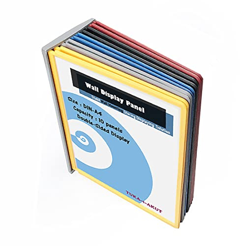 TUKA-i-AKUT Wand Sichttafelsystem 10 Sichttafeln A4, Wandhalterung mit Sichttafeln zum Wandmontage an die Wand, für Lager Werkstatt Geschäft Betrieb Labor Büro usw. Mehrfarbig, TKD8222-10x Colorful
