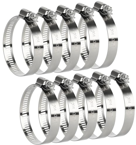Lot de 10 colliers de serrage de 5,3 cm en acier inoxydable pour tuyau de 3,8 cm à 5,3 cm - Grand ensemble de colliers de serrage à vis sans fin réglables pour radiateur automobile conduite de