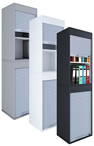 VCM Büroschrank | Aktenschrank mit Rollladen | Maße ca. H. 186 x B. 50 x T. 40 cm – Aktos XL Weiß