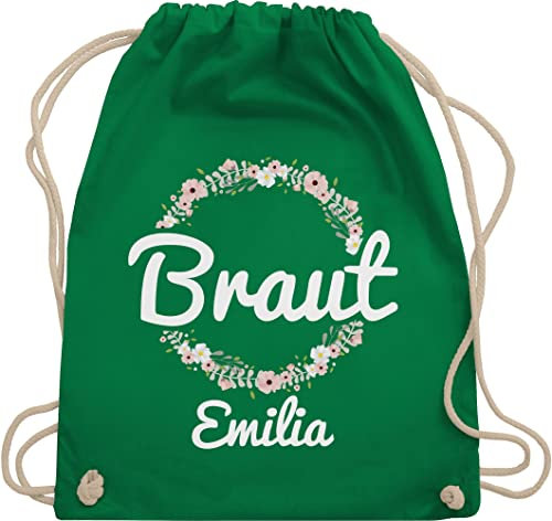 Turnbeutel Rucksack personalisiert - JGA Junggesellenabschied - Braut mit Blumenkranz weiss - Unisize - Grün - the bride tasche junggesellinnenabschied beutel jungesellenabschied die juterucksack