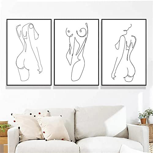 BROLEO Abstrakte Frauen-Körperlinienzeichnungen Leinwandgemälde sexy Frauen Wandkunst Poster minimalistische Kunstdrucke nordische Bilder Heimdekoration ohne Rahmen 40 x 50 cm x 3 Stück