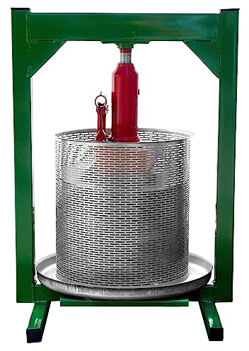 Obstpresse manuell hydraulisch, 50 Liter Kelter, Lebensmittel-berührende Teile aus Edelstahl, Fischer OPRAH50 Apfelpresse/Beerenpresse mit ca. 5t Hand-hydraulischem Pressdruck, inkl. Presstuch