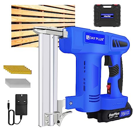 Cordless Nail Gun | 2 in 1 Electric Nail Gun with 500pcs Staples and 500pcs Nails | Contact Actuated Mode | Handheld Electric Stapler with 1500mAh Lithium Ion Battery and Charger