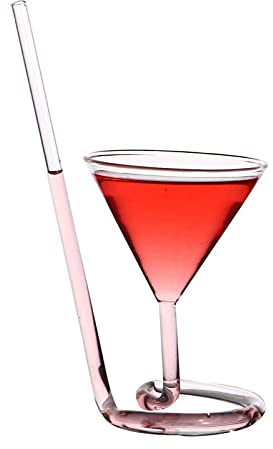 Frdun Bicchieri da cocktail trasparenti a forma di spirale, bicchiere da cocktail creativo a spirale, bicchiere da vino da cocktail a coda lunga con cannuccia,Bicchiere da Martini girevole con
