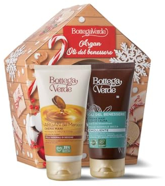 Bottega Verde - Argan- und Wellnessöle, Geschenkbox mit 2 Handcremes je 75 m, beruhigend, nährend und schützend, normale oder trockene Haut in einer eleganten Box, Geschenkidee