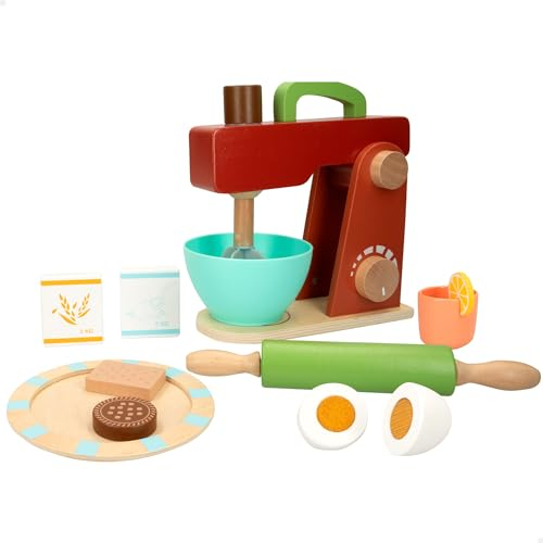 WOOMAX, Mixeur en Bois Jouet, 11 Accessoires, Appareil ménager, Machine à pétrir, Accessoires Cuisine, Jeux éducatifs, Jouets Enfants 2 Ans, Cadeaux d'anniversaire pour Enfants (47600)