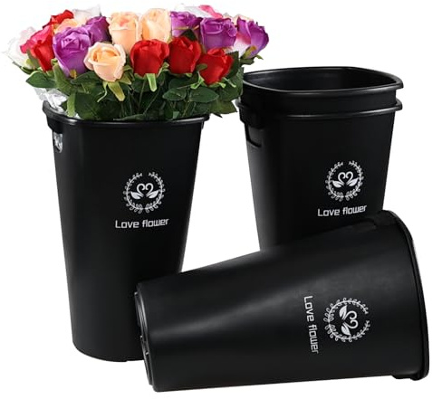 Eagrye 16 Inch Plastic Flower Buckets with Cutout Handles, 4 Pack Tall Cut Flower Buckets Vase for Home Wedding, Black