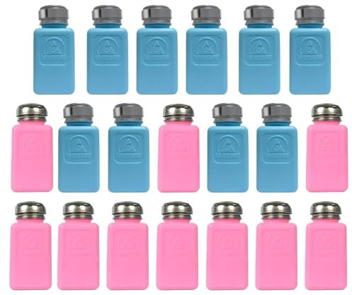 Lot de 20 flacons de solvant ESD de 200 ml | Flacon carré antistatique EPA | Distributeur de liquide statique One Touch Press en acier inoxydable pour frotter l'alcool / vernis à ongles - Distributeur