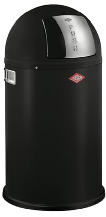 WESCO Pushboy junior Mülleimer in der Farbe mattschwarz, pulverbeschichtetes Stahlblech, 22 Liter Volumen, große Edelstahlklappe, herausnehmbarer Innenbehälter