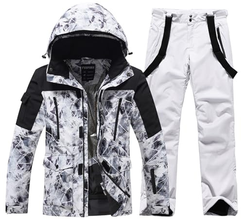 ALSOGO Combinaisons de ski pour hommes 2 pièces Ensembles de snowboard Imperméables Coupe-vent Veste de ski chaude d'hiver et pantalon pour le ski, le snowboard et l'escalade, L