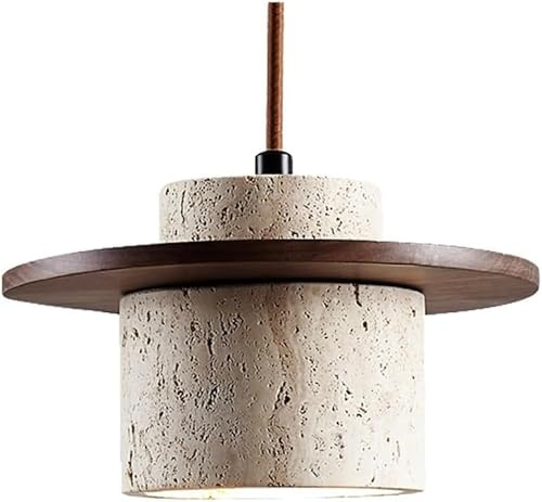 Moderno Lampada a Sospensione in Pietra di Travertino con Cilindro in Legno con Accenti Luce A Sospensione Regolabile per Cucina Sala da Pranzo E Arredamento Contemporaneo per La Casa (caffè)