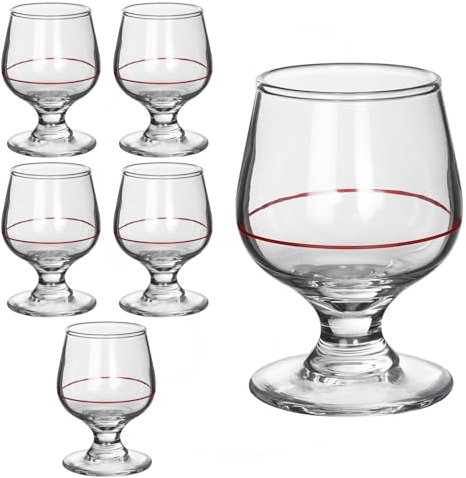 TWO TIGERS Pack Copas de Coñac Alessandro. Copa de Cristal, Tamaño. Copa Brandy Ideal para Licores. Hosteleria, Restaurantes, Bar, Fiestas (100ml Linea Roja (6Ud))