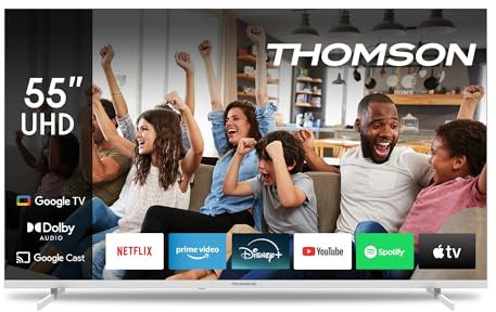 THOMSON 55 Pulgadas (139cm) 4K Ultra HD Blanco Smart Google TV, Wi-Fi,Dolby Audio, HDR10, Bluetooth 5.1, Triple-Tuner (Cable/Satélite/Antena), HDMI, CI+, A+ Panel - 55UG4S14W