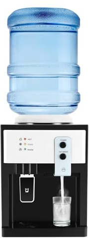MINRS Vattendispenser, kallvattendispenser för hemmet med en uppvärmningstemperatur ≥ 90 °C, kyltemperatur ≤ 8 °C, tillämplig hink 3,5–18,9 l, 550 W, svart