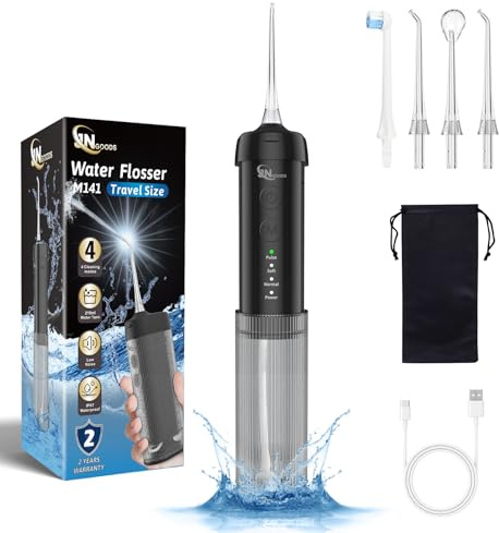 JNGOODS Mini hydropulseur portable pour irrigateur buccal - Réservoir d'eau télescopique - 4 modes et étanchéité IPX7 - Hydropulseur pour la maison et les voyages - Pour soins des dents - Noir